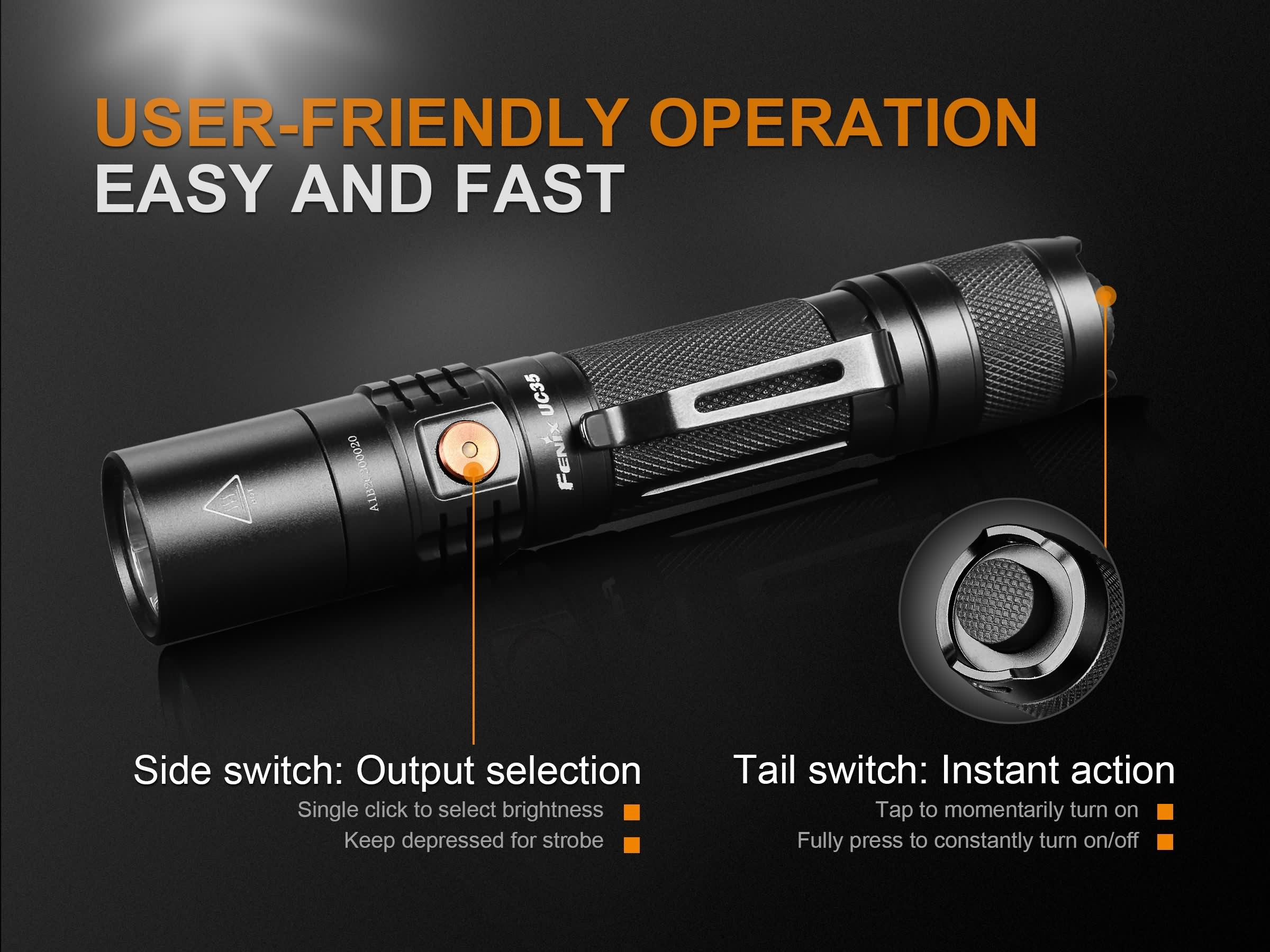 Fenix UC35 V2.0 LED USB Rechargeable Tactical Flashlight Torch