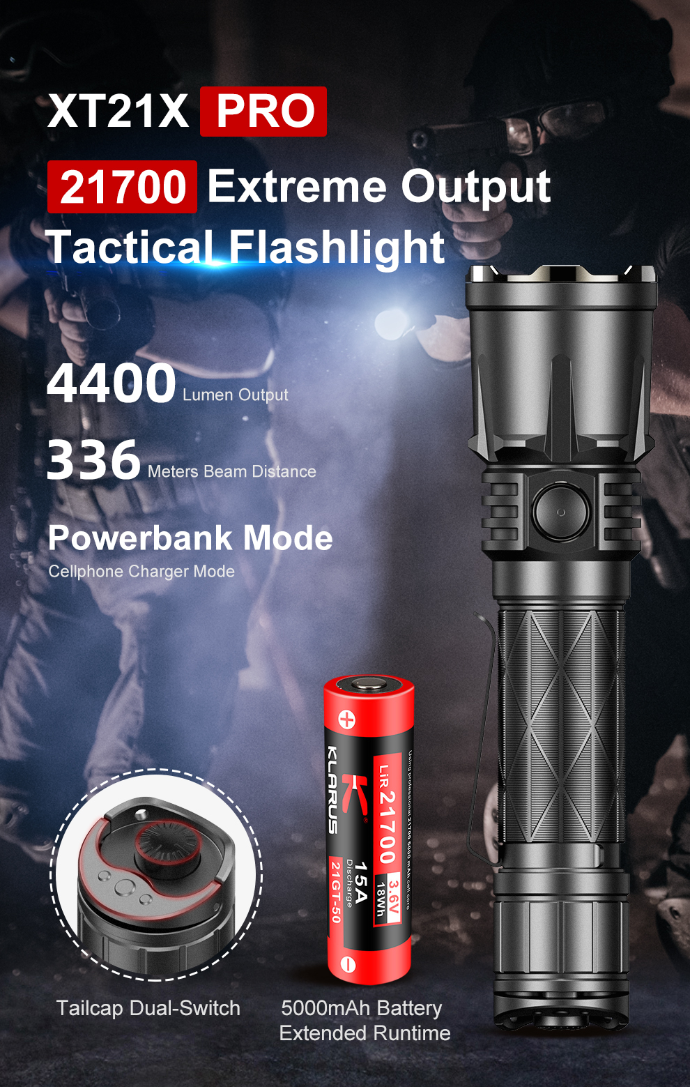 Klarus XT21X Pro 4400lms Rechargeable Extreme Output Tactical