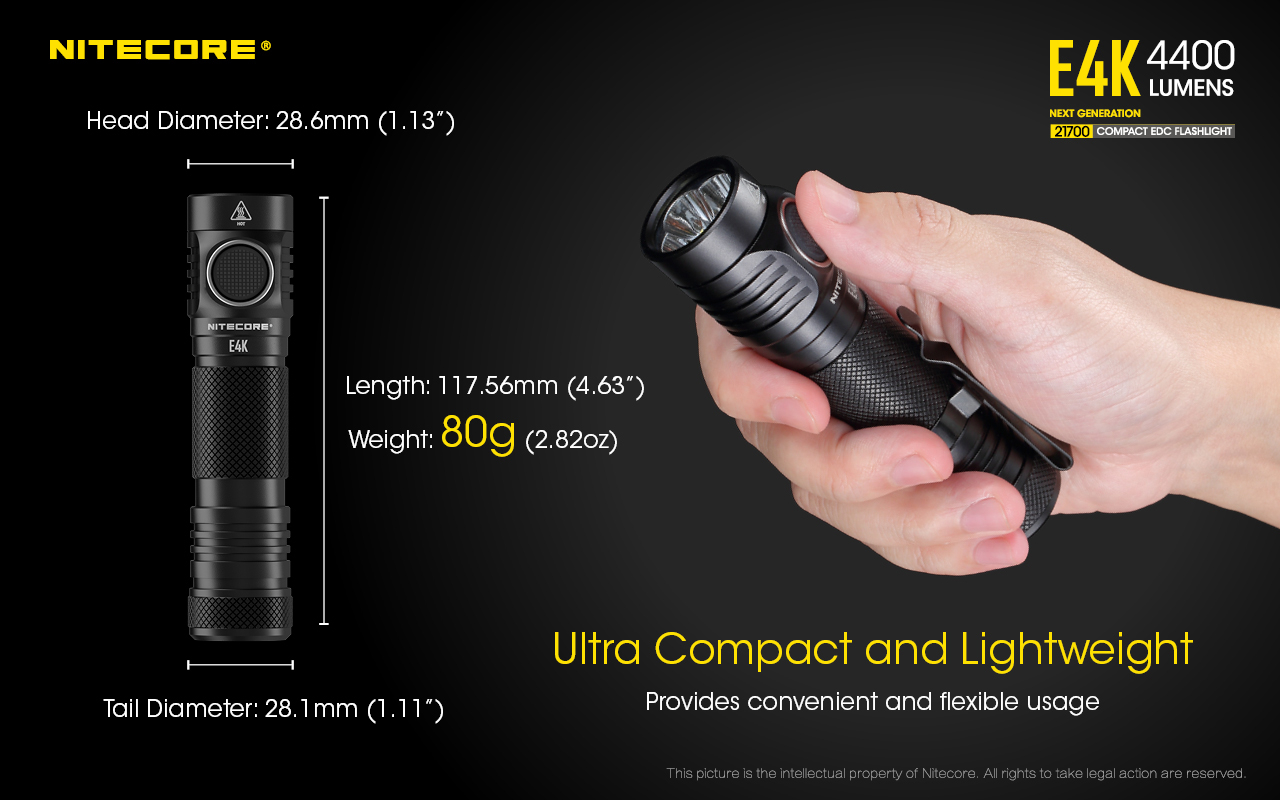 NiteCore E4K CREE XP-L2 V6 LED 4400 Lumens EDC Flashlight Torch+USB Battery