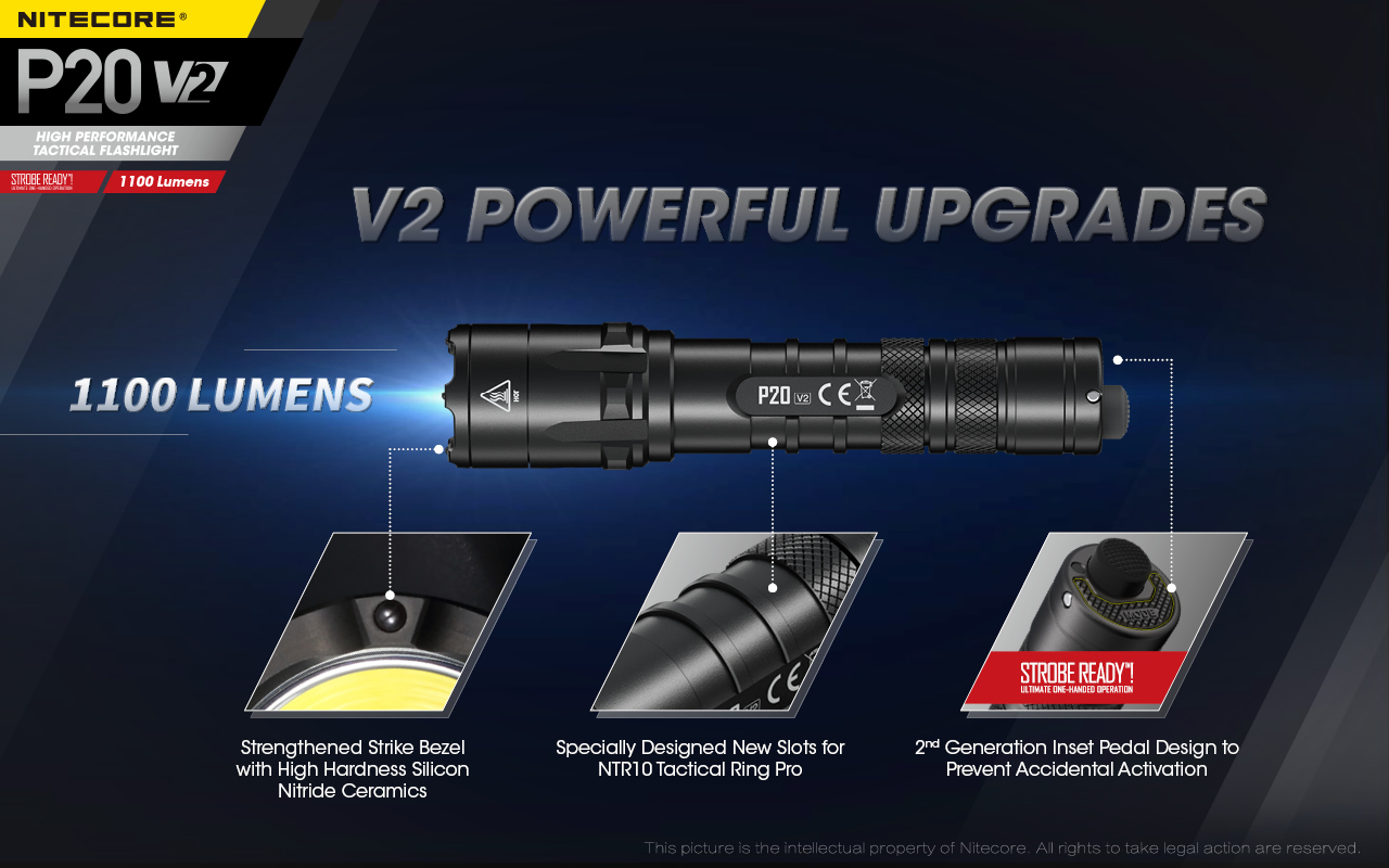 Nitecore P20 V2 Torcia Ricaricabile: 1100 Lumen, 222m Di Portata. Compatibile Batterie 18650 E CR123. Custodia Inclusa.